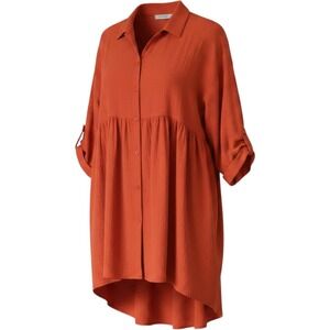 Aerie Womens Burnt Orange Gauze Button Down Babydoll Tunic Shirt Rust‎ Medium